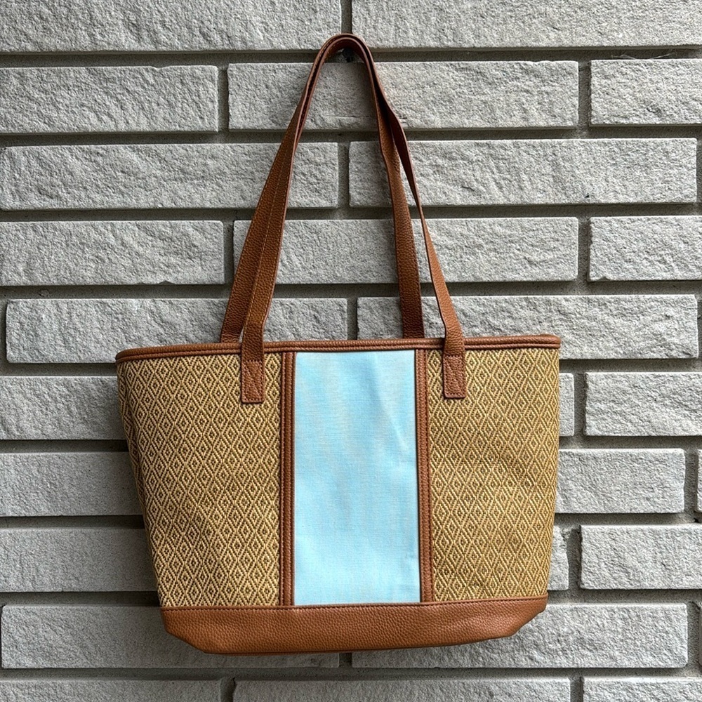 Thirty-one Little Dreamer Straw Tote Tan/Teal